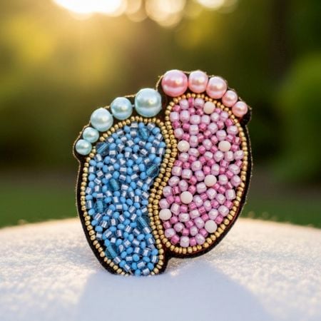 Handmade Jewelry Baby Feet Beaded Brooch
